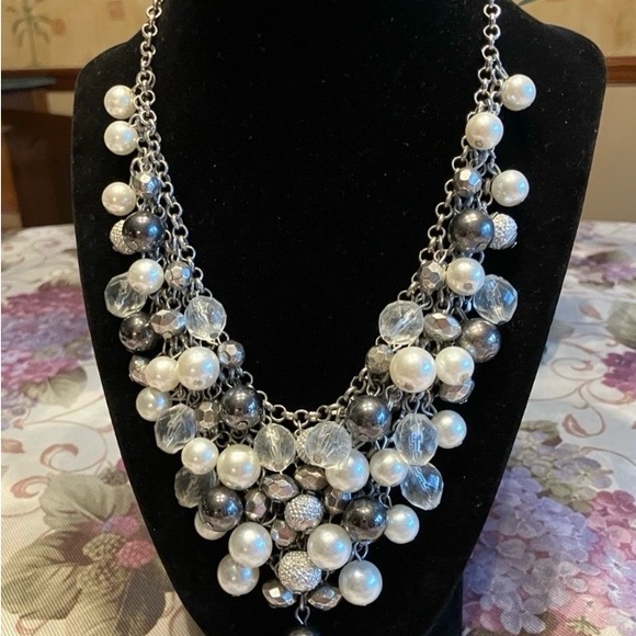 Jewelry - STATEMENT NECKLACE PEARLS, RHINESTONE ORBS, BLACK PEARLS